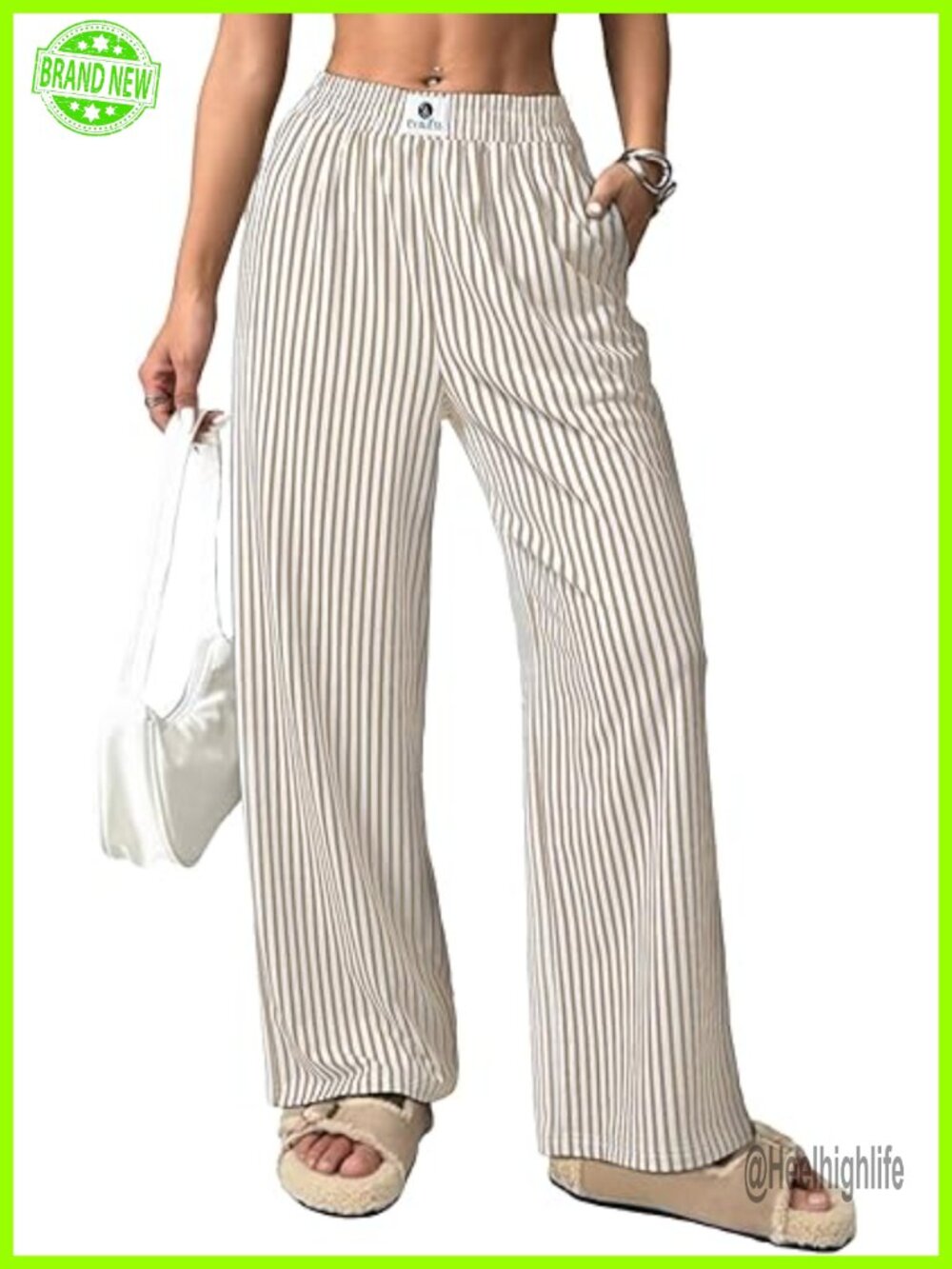 Women's Striped Lounge Pants High Waist Wide Leg Pajama Bottoms Lightweight